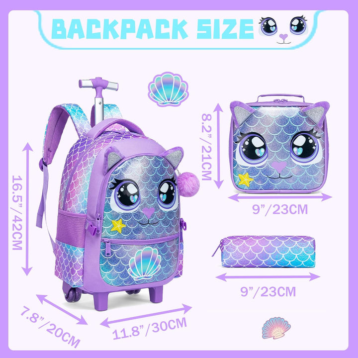 HTgroce Schulranzen Mit Rollen Schulranzen Trolley Mädchen Einhorn Rucksack Mit Rollen Rolling Backp