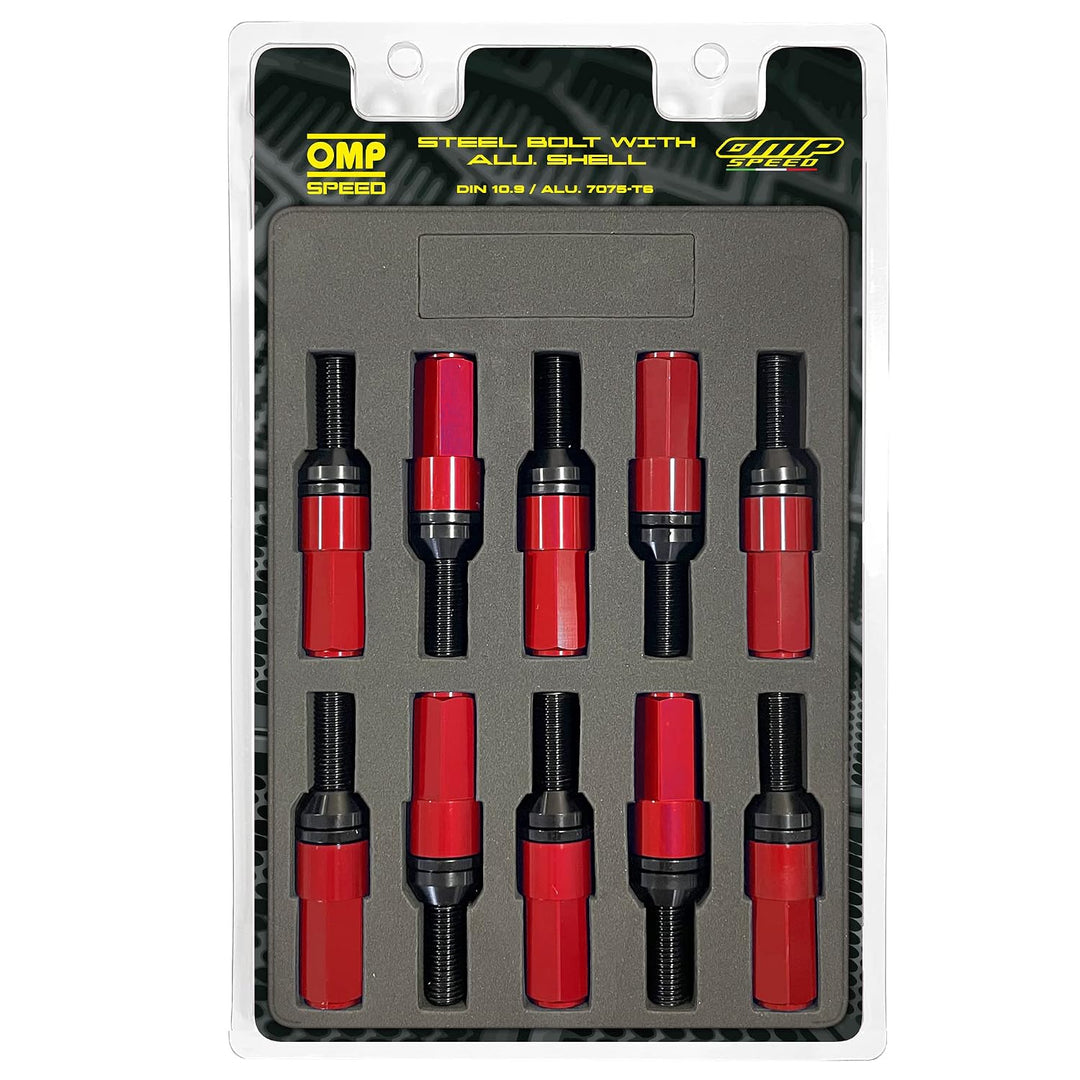 OMP SPEED Set 20 Radschrauben schwarz mit metrischer M12X1.25 Schlüssel 17-19 lang Gewinde 28 mm mit