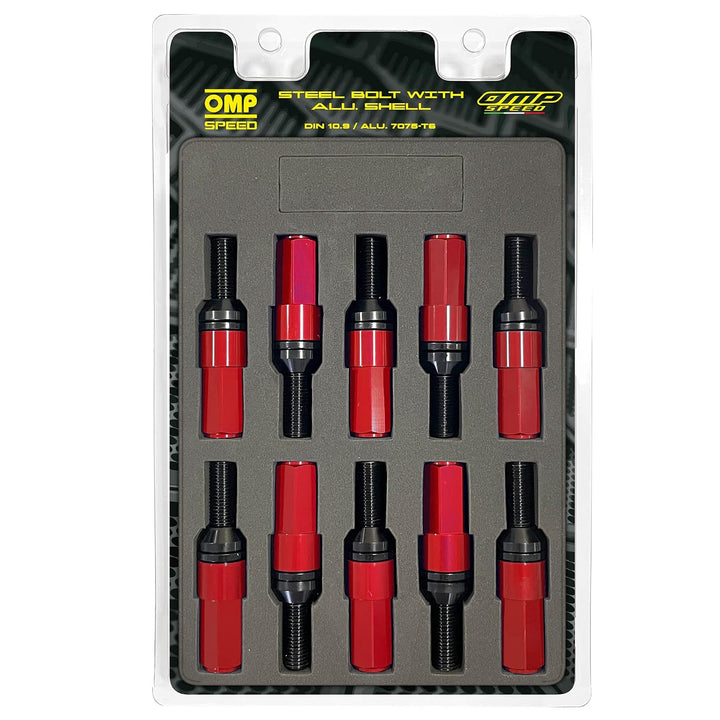 OMP SPEED Set 20 Radschrauben schwarz mit metrischer M12X1.25 Schlüssel 17-19 lang Gewinde 28 mm mit