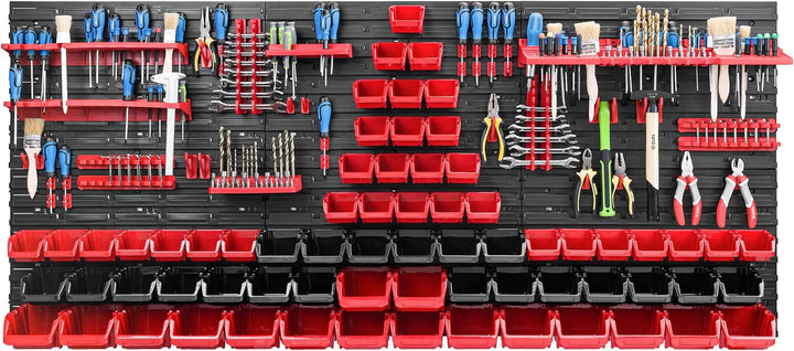 Lagersystem Werkstattregal | 172 x 78 cm | 68 stck. Box | Wandregal mit Werkzeughalterungen und Stap
