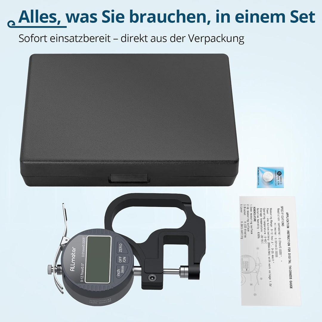 Digitales Dickenmessgerät 0–12,7 mm, 0,01 mm Auflösung, Präzises LCD-Display, Elektronisches Dickenm