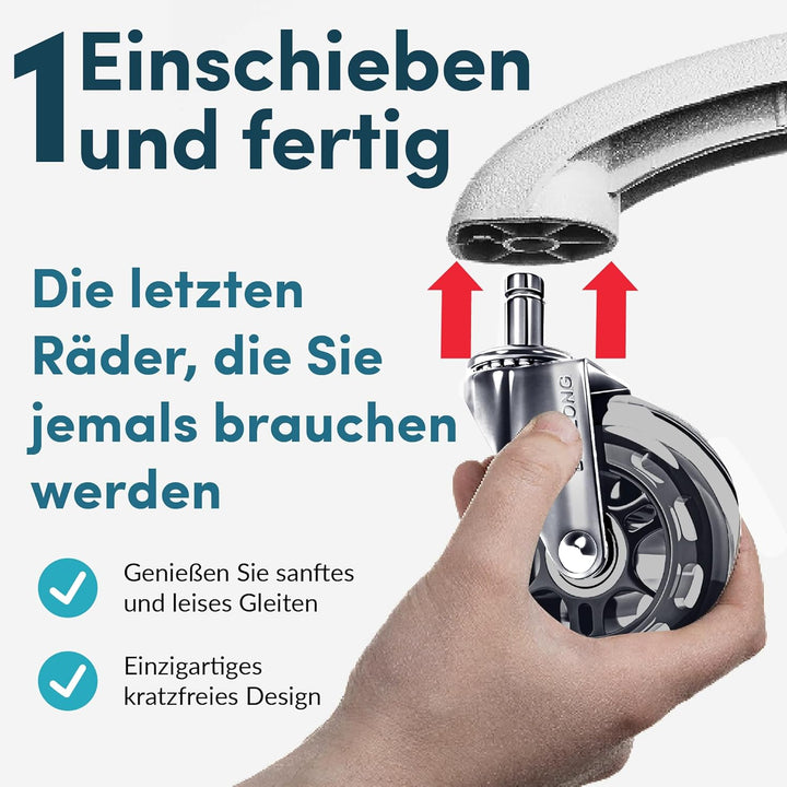 Bürostuhl Rollen 5er Set, Bürostuhl-Räder Ersatzrollen für Teppich- und Parkettböden, Strapazierfähi