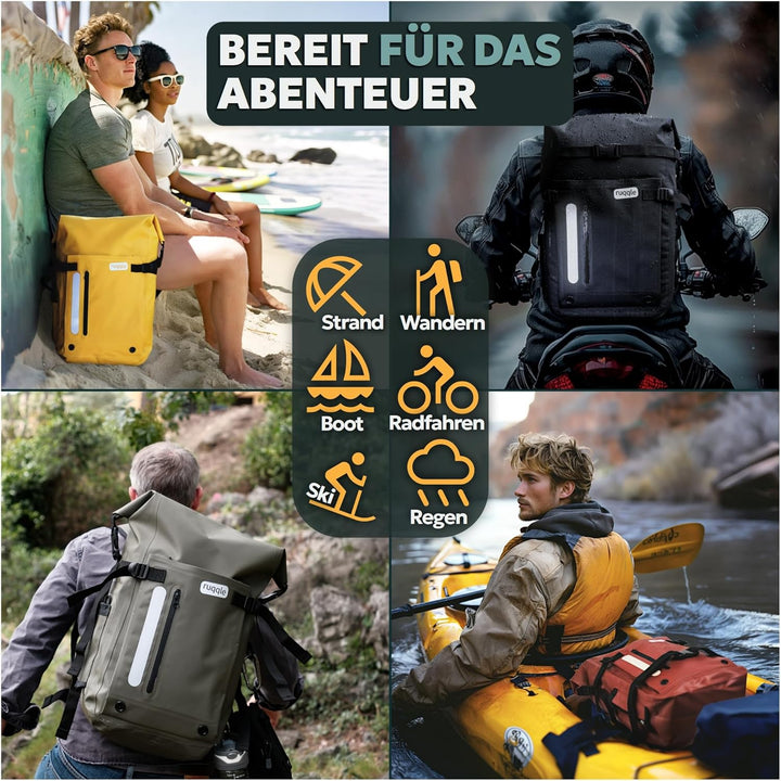 Ruqqle Wasserdichter Rucksack, vielseitig, wasserdicht Tasche, Dry Bag 20/30/45 l, mit 3 Aussentasch