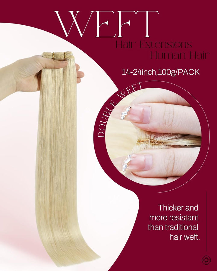 Moresoo 60 cm Haarextension Echthaar Tressen zum Einnähen Platinblond Remy Tressen Extensions Echtha