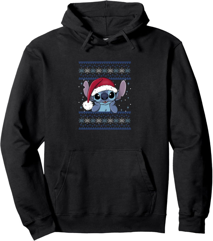 Disney Lilo & Stitch In Santa Hat Ugly Sweater Snow Oooooh Pullover Hoodie
