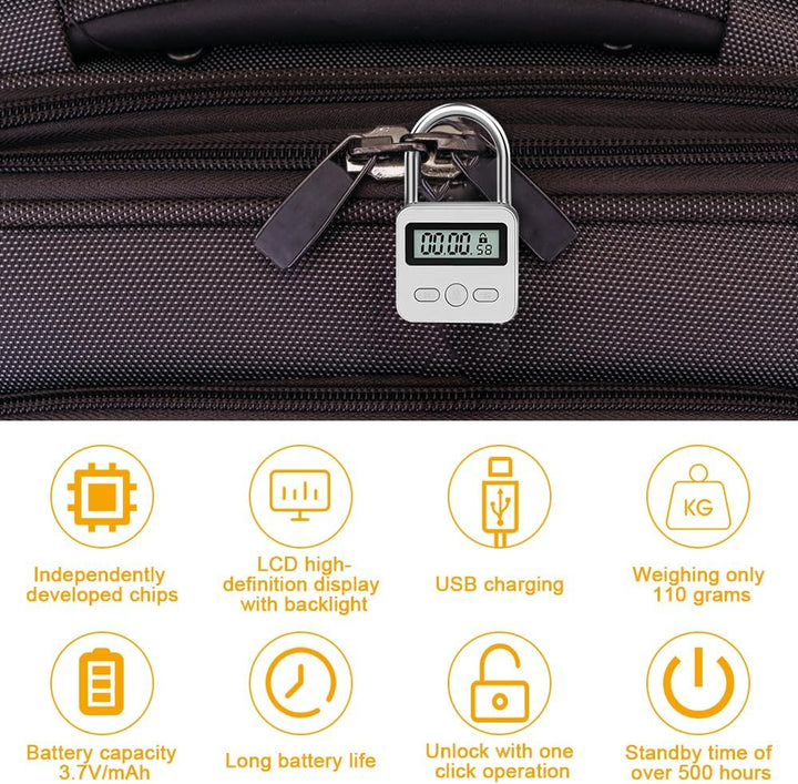 mizikuu Digitale Zeitschloss, Smart Time Lock mit LCD-Display USB Sicherheits Vorhängeschloss Heavy