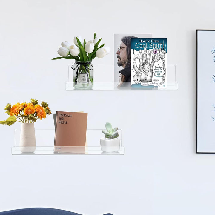 ECOSEAO Acryl-Sich hin- und herbewegende Regale, klare Display-Regale, an der Wand befestigtes Büche