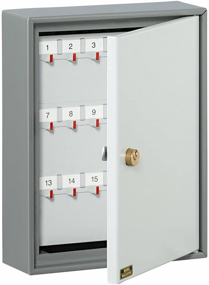 Burg-Wächter Schlüsselschrank zur Wandmontage, 57 Haken, Türanschlag rechts, Stahlblech, 6700/57 R,