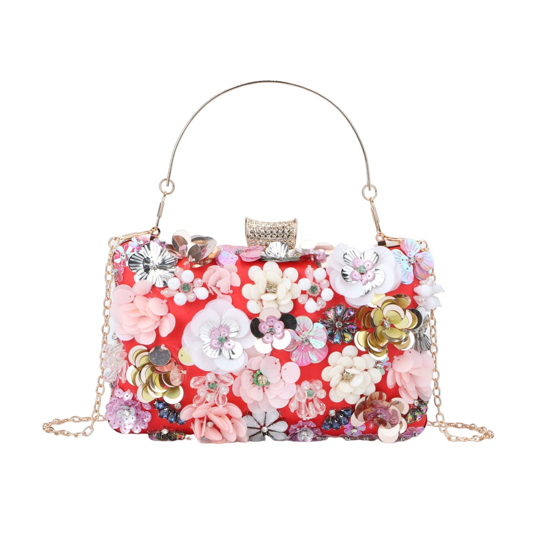 Fecialy Blumen Clutch Abendtaschen für Damen mit bunten Blumen Metall Strasssteinen Abend Clutch Gel