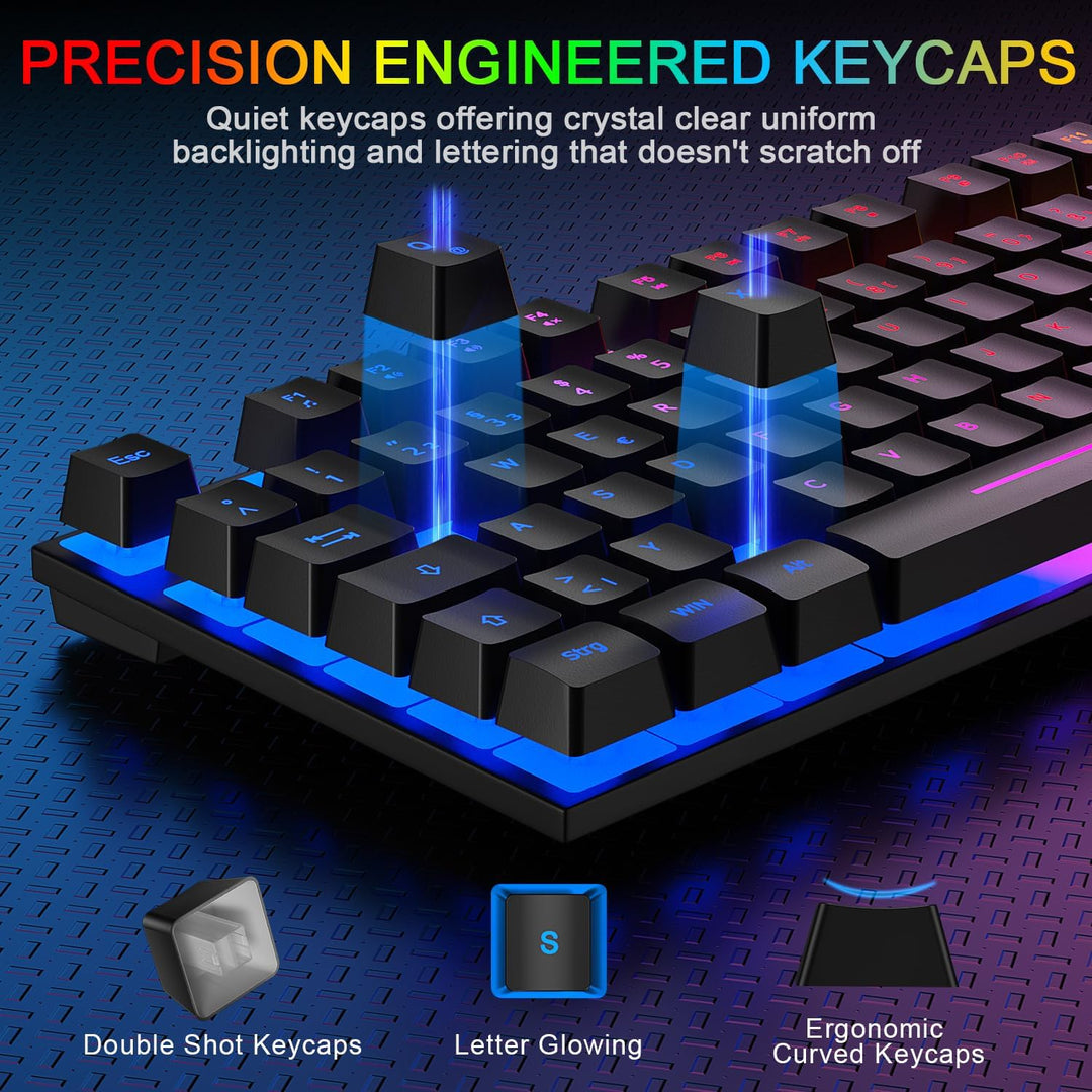 Gaming Tastatur und Maus Set, QWERTZ DE Layout, RGB Hintergrundbeleuchtete Kabelgebundene Tastatur,