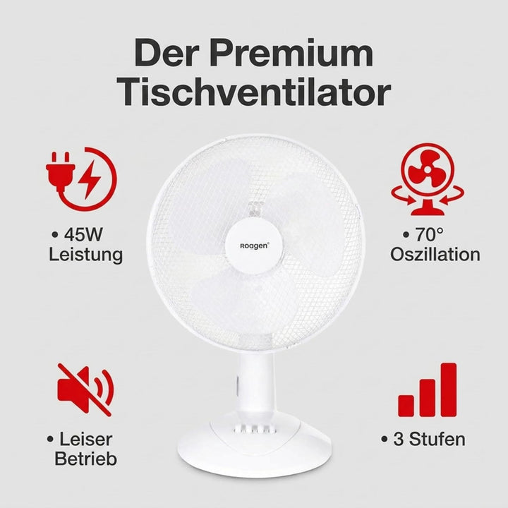 LEX XXL Tischventilator Premium Ventilator Windmaschine Ø30 cm, 3 Geschwindigkeiten, Leistung: 45 Wa
