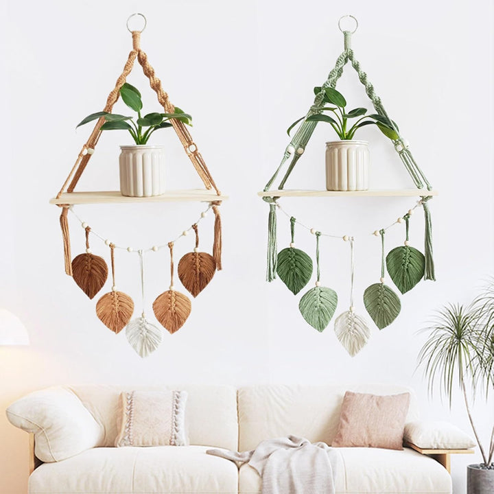 Makramee Holz Wandregal,Boho Hängeregal Wand Deko 40x 90x14 cm Pflanzenregal, Bücherregal Badezimmer
