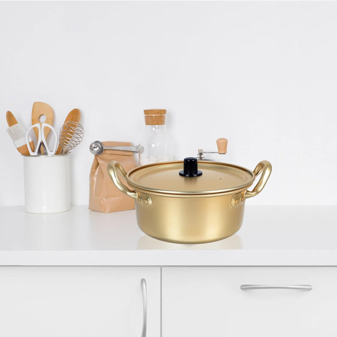YARNOW Double Ears Nudeltopf 1 Set Koreanische Ramen Topf Aluminium Kochtopf mit Deckel Löffel Stäbc