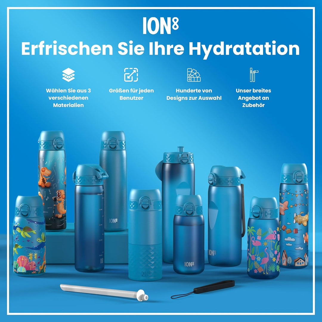 Ion8 Stahl-Trinkflasche, 600 ml, Auslaufsicher, Einhandöffnung, Sichere Verriegelung, Spülmaschinenf