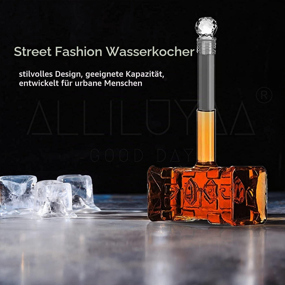 ALLILUYAA Whiskey Decanter,Handgemachte Thors Hammer Decanter,Transparent Creative Whisky Karaffe Ge