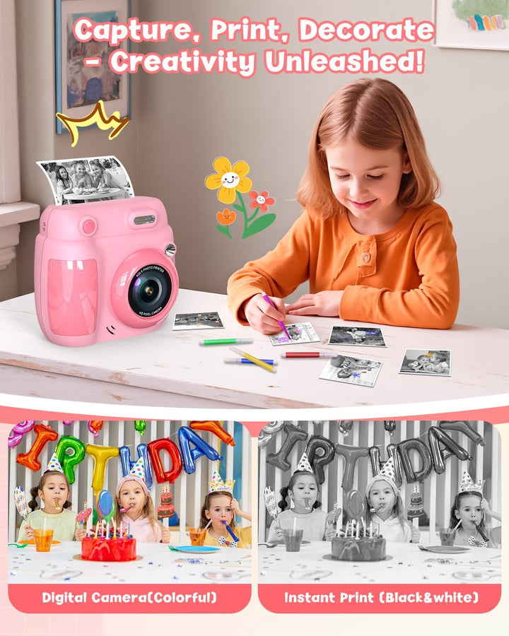 Gofunly Sofortbildkamera Kinder, 2.4 Zoll Bildschirm Kinderkamera Sofortbildkamera mit 32GB Karte &