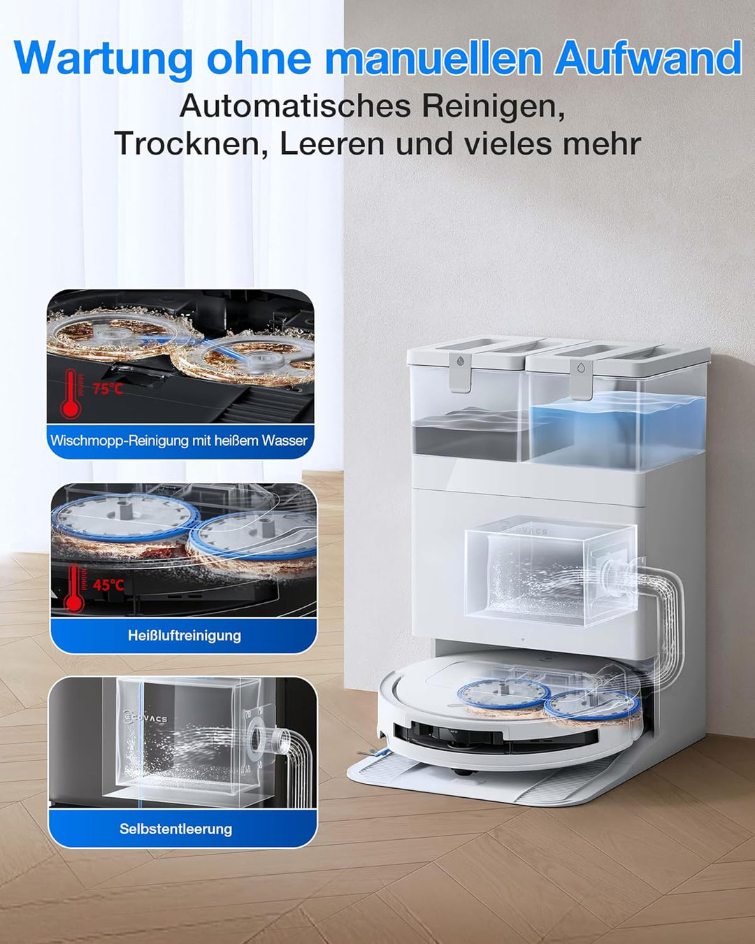 ECOVACS DEEBOT T50 Omni Gen3 Saugroboter mit Wischfunktion, 25.000 Pa, ZeroTangle 3.0, AIVI 3D 2.0,