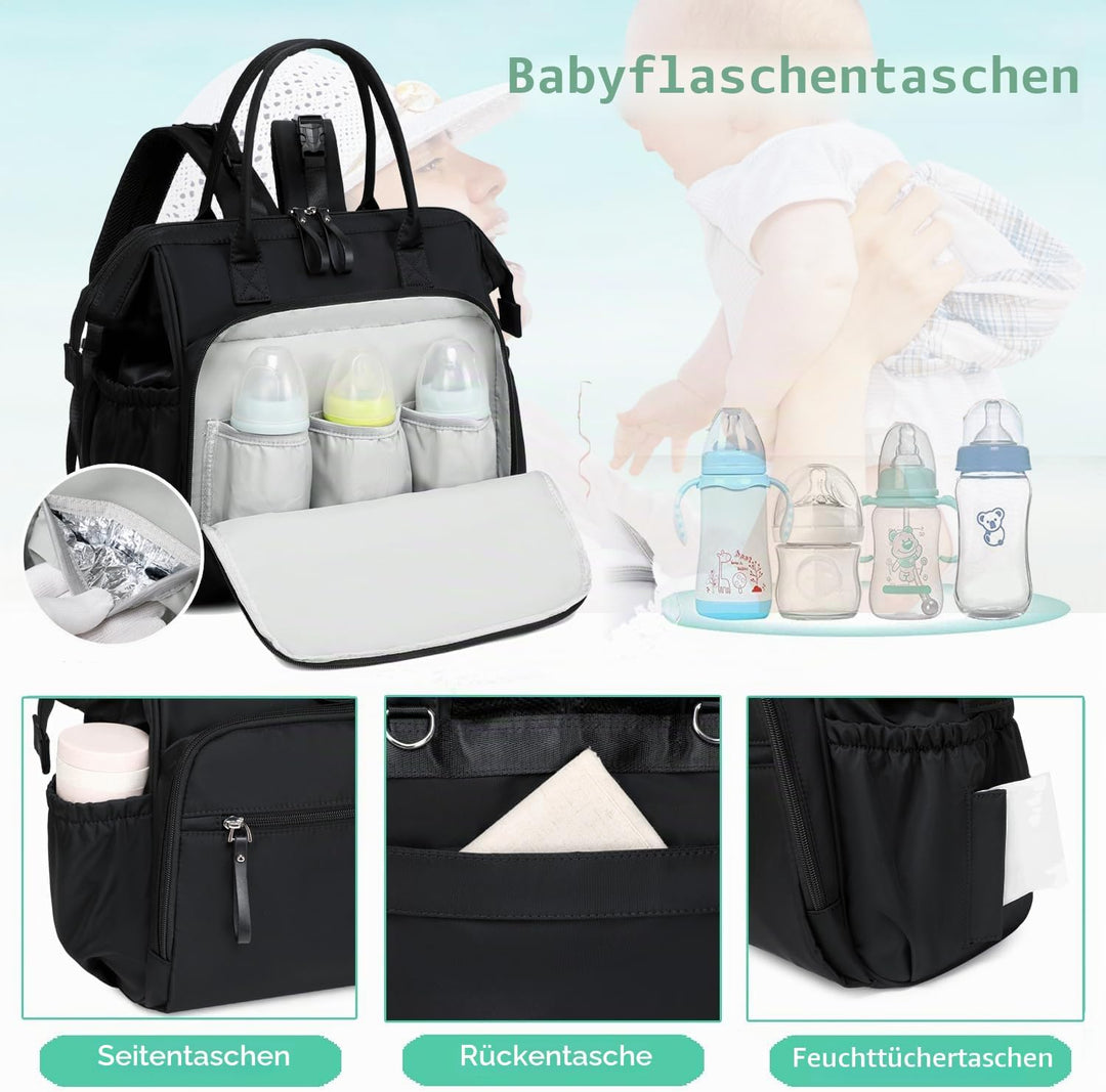 Wickeltasche mit grossem Fassungsvermögen, wasserabweisendes Nylon, 3-Wege-Reiserucksack und Schulte