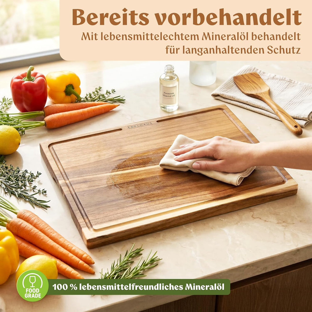 Schneidebrett Holz 3er Set (40x30cm / 33x24cm / 26x18cm) Holzschneidebrett aus Massiver Akazie - 2cm