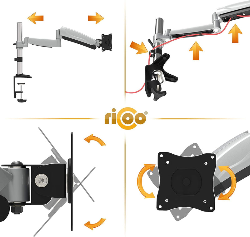 RICOO Monitor Halterung Tisch Gasdruckfeder für 13-32 Zoll, VESA Tischhalterung, Monitorarm TS3011,