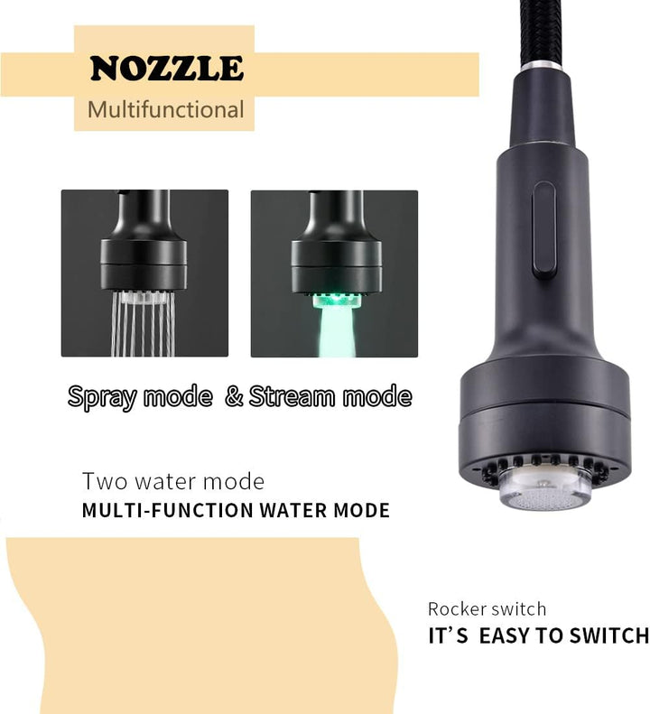 TIMACO LED Schwarz Küchenarmatur mit Spiralfeder,Wasserhahn Küchen 360°Schwenkbare Spültischarmature