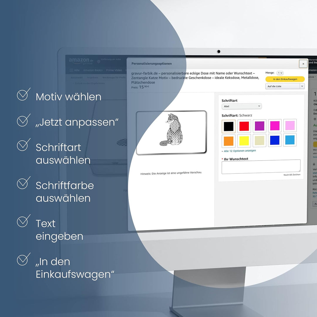 gravur-farbik.de – personalisierbare eckige Dose mit Name oder Wunschtext – Zentangle Mond Motive –