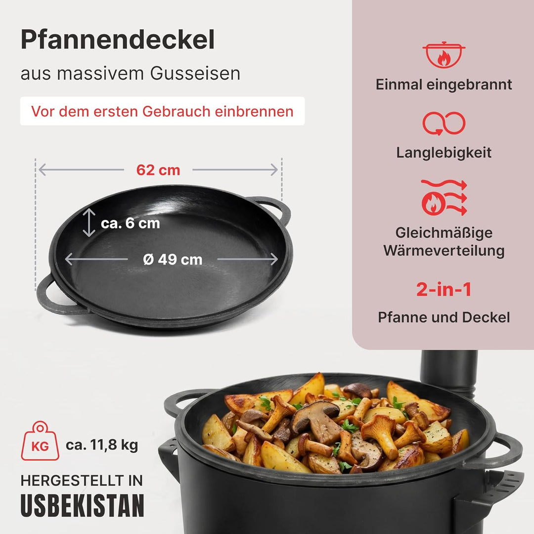 Ø49cm Uchag 2mm stahl mit Abzugsrohr Utschak Feuerstelle Utschag Campingofen 22L Kazan WOK Kasan (Ru
