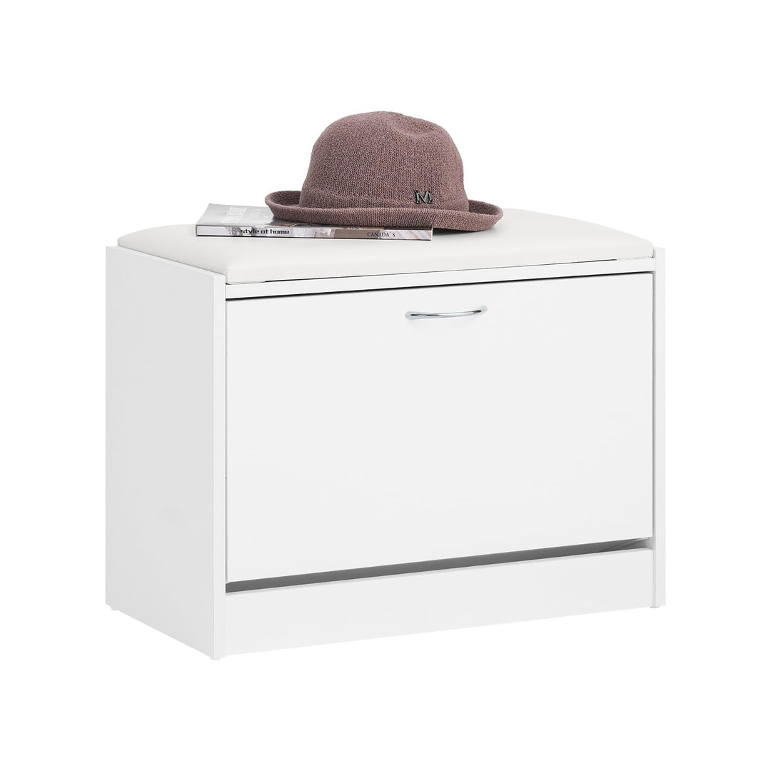 SoBuy FSR16-W Schuhbank mit Sitzkissen Sitzbank Schuhregal Schuhkipper mit 1 Klappe BHT ca.: 60x48x3