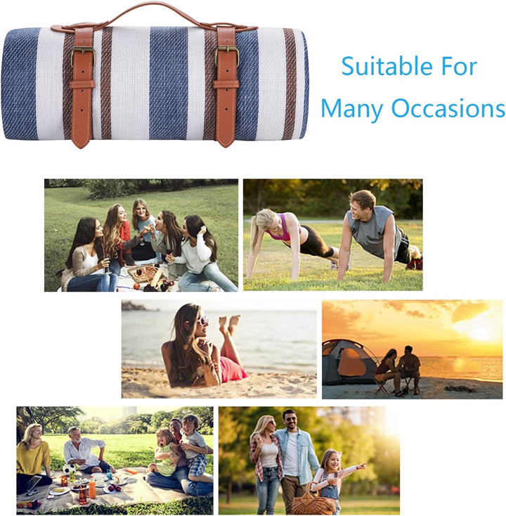 Picknickdecke 150 x 200cm,Blaue Streifen Picknickdecke Wasserdicht,Tragbare Extra Grosse Stranddecke