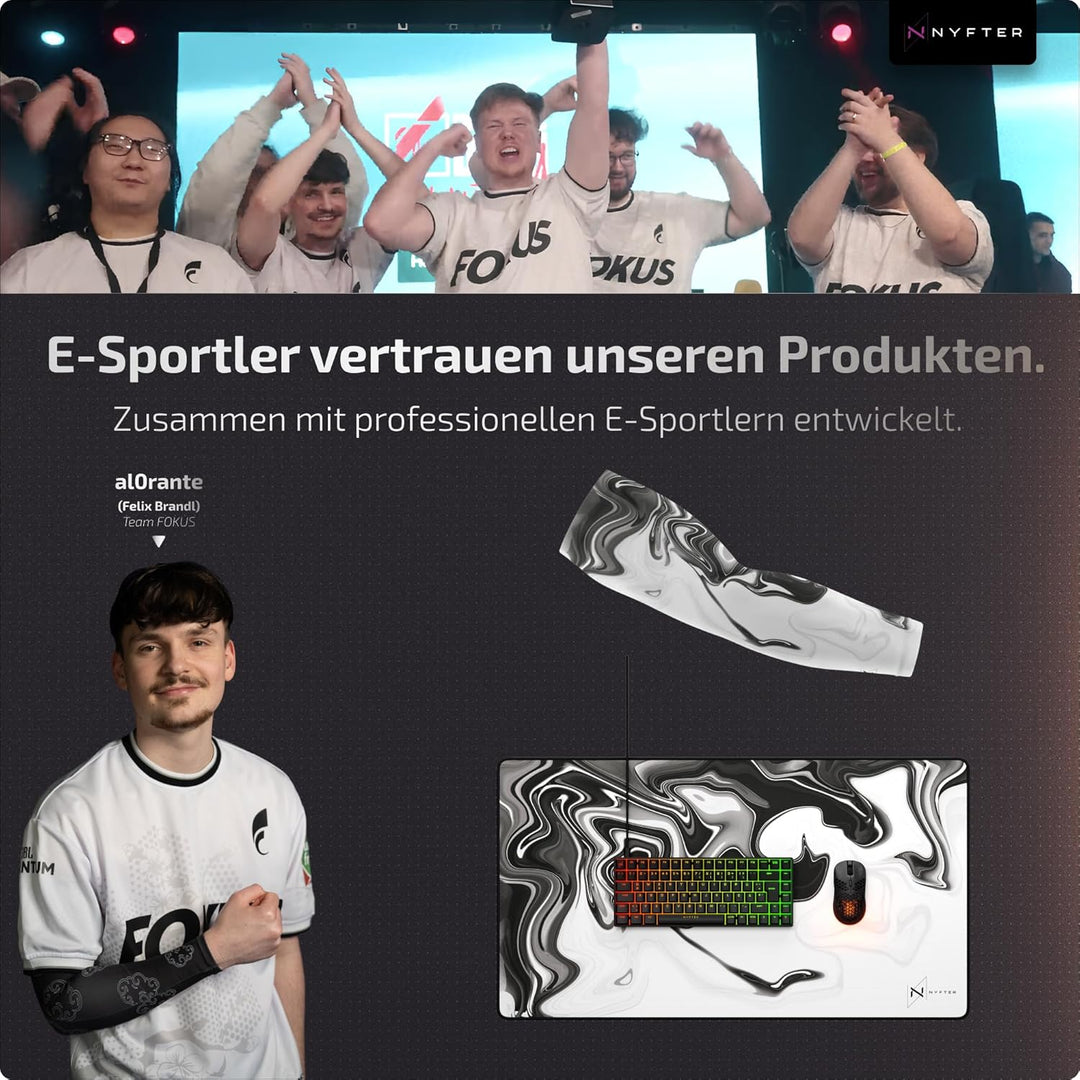 Nyfter Glas Gaming Mauspad 50x50 – Ultra-Präzise Oberfläche, Gehärtetes Glas, Vollsilikon-Anti-Rutsc