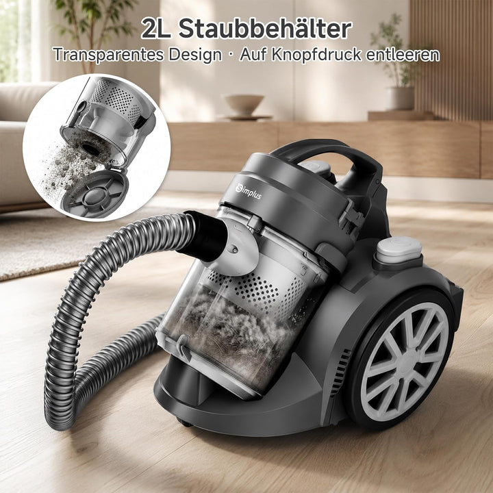 SIMPLUS Staubsauger mit Kabel, Beutelloser Bodenstaubsauger, 1200W, 28 kPa Saugleistung, F9 HEPA Fil
