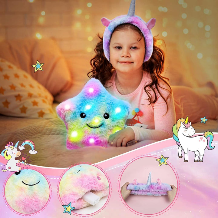 Latocos Einhorn Geschenke für Mädchen 4 5 6 7 8 Jahren Kuscheltier Leuchtende Plüsch Kissen Notizbuc