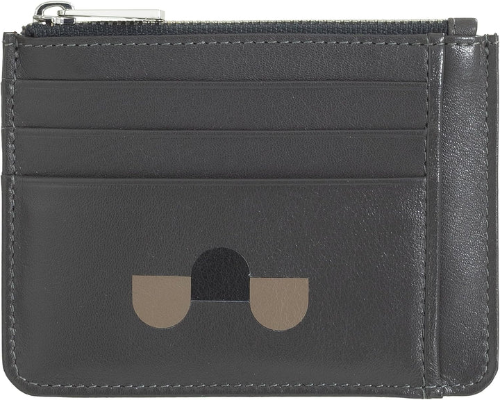 DUDU Kreditkartenetui aus echtem Leder Geldscheinfach mit Reissverschluss Anthracite Mosaic, Anthrac