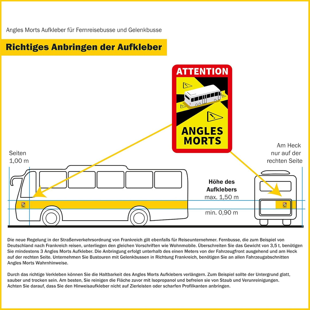 Attention Angles Morts Aufkleber je 25x17cm für Fahrzeuge Pflicht ab 3,5 t in Frankreich Warnung Tot