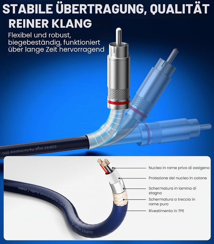 Tisino Doppelte XLR-Buchse auf Cinch-Kabel, Hochleistungskabel, 2 XLR-Buchsen auf 2 Cinch-Stecker, H