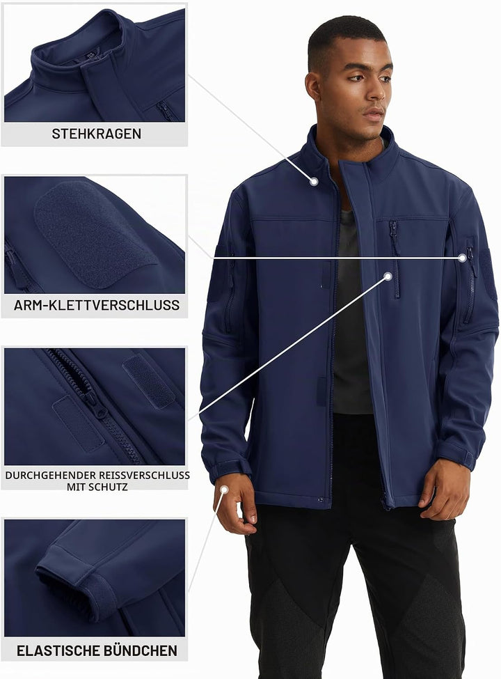 TACVASEN Herren Softshell Jacke Winddichte Warme Fleece Outdoorjacke Übergangsjacke mit Reissverschl