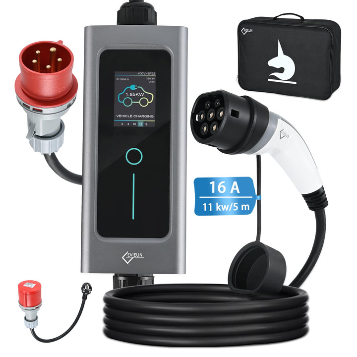EVIEUN EV Ladekabel Typ 2 11 kW 3-Phasen 6-16 A 5 M, EV-Ladegerät Ladekabel CEE auf Typ 2 mit Allen
