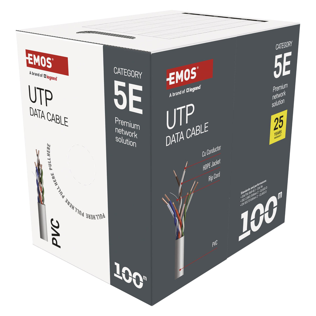 EMOS - UTP Netzwerkkabel CAT 5e, 100m, PVC - CAT5e-Patchkabel UTP - Gigabit LAN Kabel - ungeschirmte