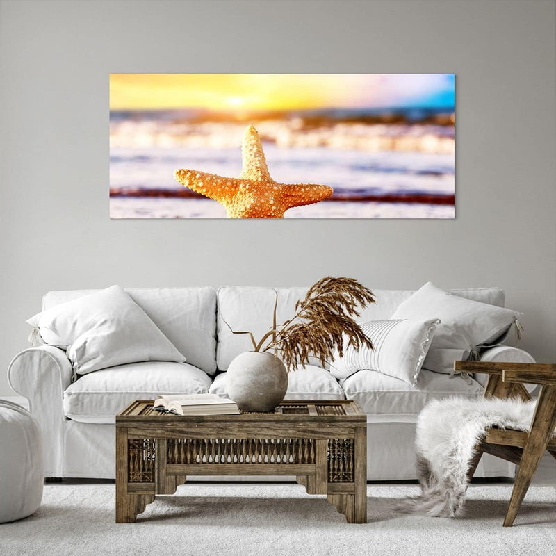 Wandbilder Dekoration Wohnzimmer Starfish Strand Sand Ozean Panorama Bilder auf Leinwand 120x50cm Le