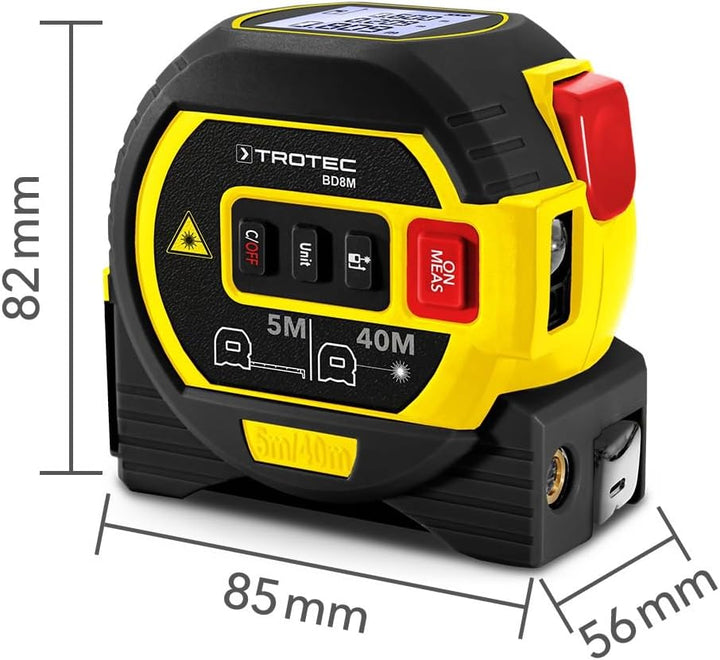 TROTEC Laser Messgerät Entfernung BD8M – Digitales Entfernungsmesser – Reichweite bis 40 m, inkl. Kr