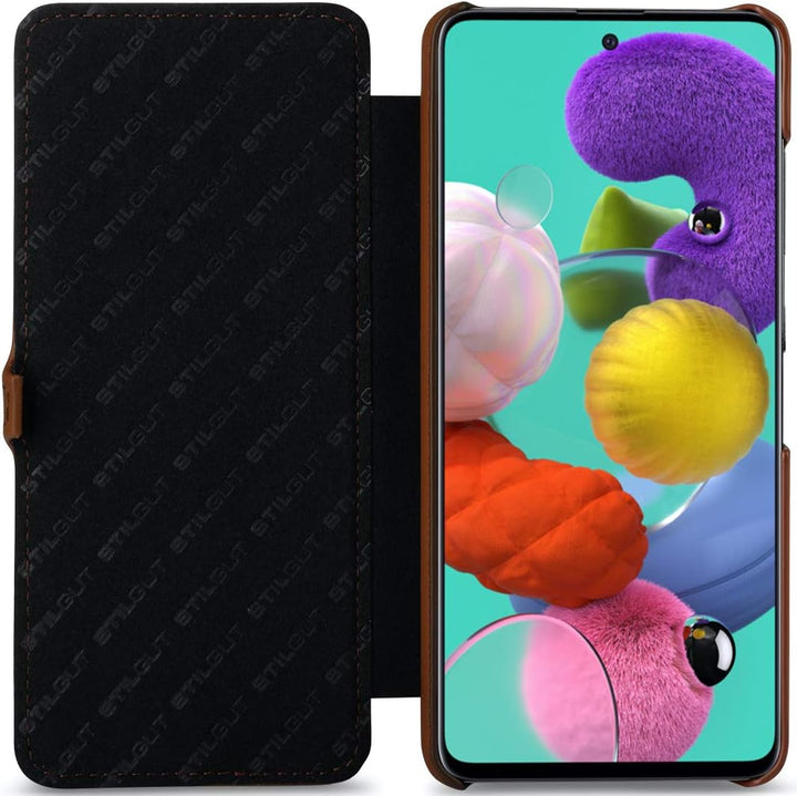 STILGUT Book Case entwickelt für Samsung Galaxy A51 Hülle aus Leder mit Clip-Verschluss, Lederhülle,