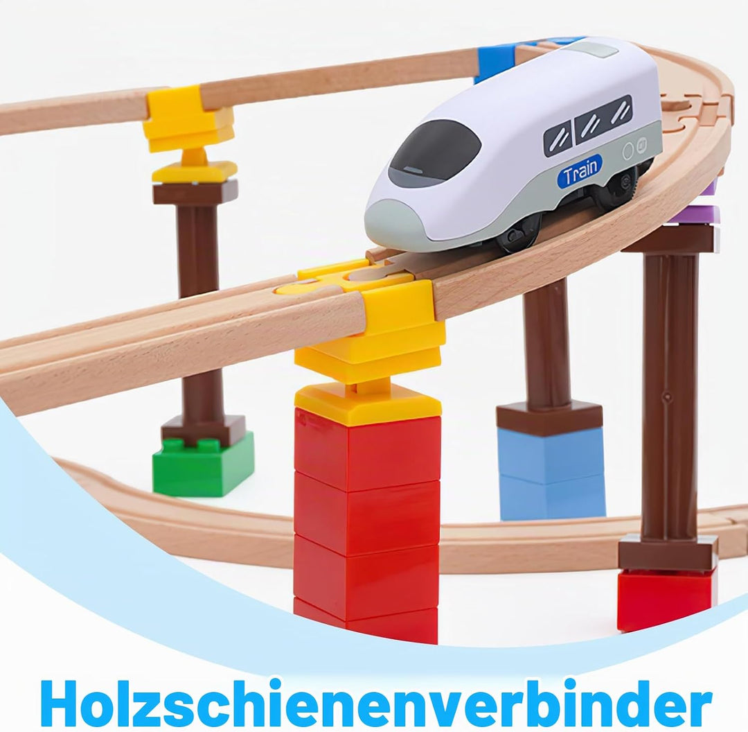 Holzeisenbahn Schienen Adapter Set 28 Stück, Universelle Holzschienen Verbinder aus Kunststoff, Komp