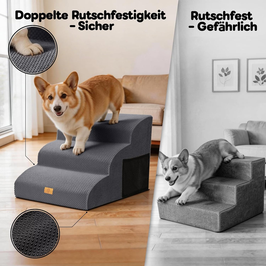 Thihome Hundetreppe 3 Stufen, rutschfeste Haustiertreppe für Kleine Hunde, Waschbarer Hundetreppe 40
