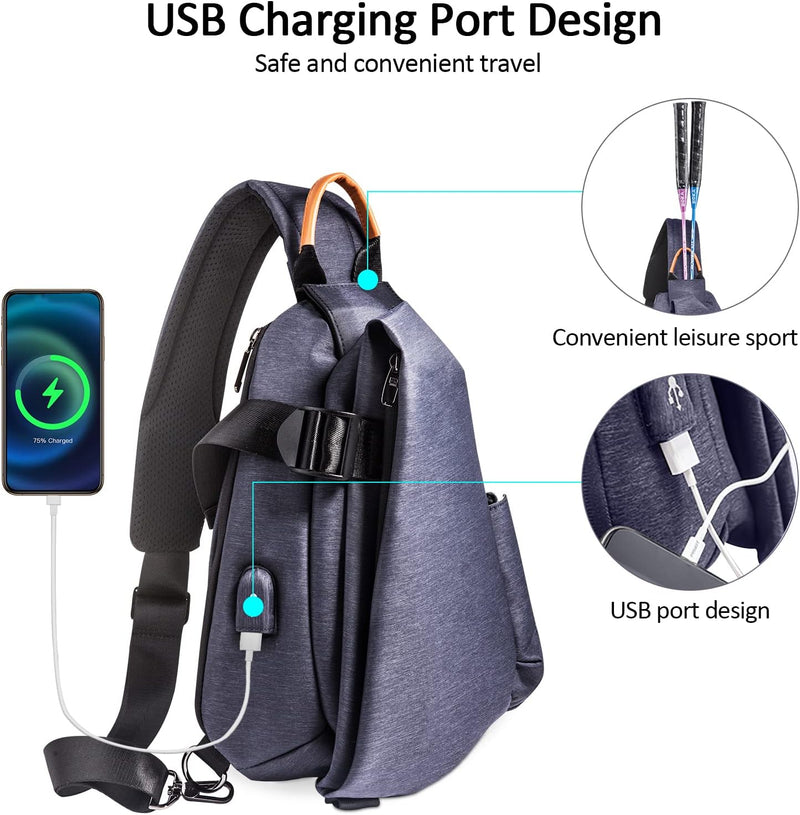 DORRISO Mode Herren Brusttasche Elegant Umhängetasche USB-Anschlussdesign Reise Schultertasche Casua