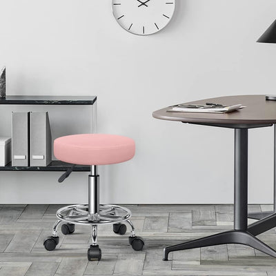 KKTONER Rollhocker höhenverstellbar drehbar Barhocker Arbeitshocker aus Kunstleder Bürohocker Pink R