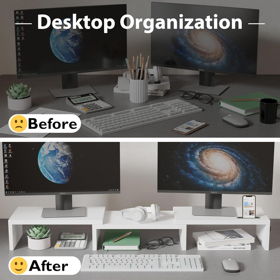 BONTEC Monitorständer Holz, Dual Monitor Stand Riser mit Handyhalter, Verstellbare Länge und Schwenk