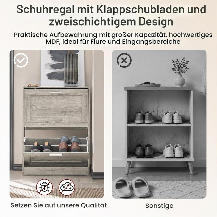 SoBuy FSR137-HG Schuhkipper Schuhablage Schuhschrank mit 2 Klappen Schuhregal schmal Schuhkommode BH