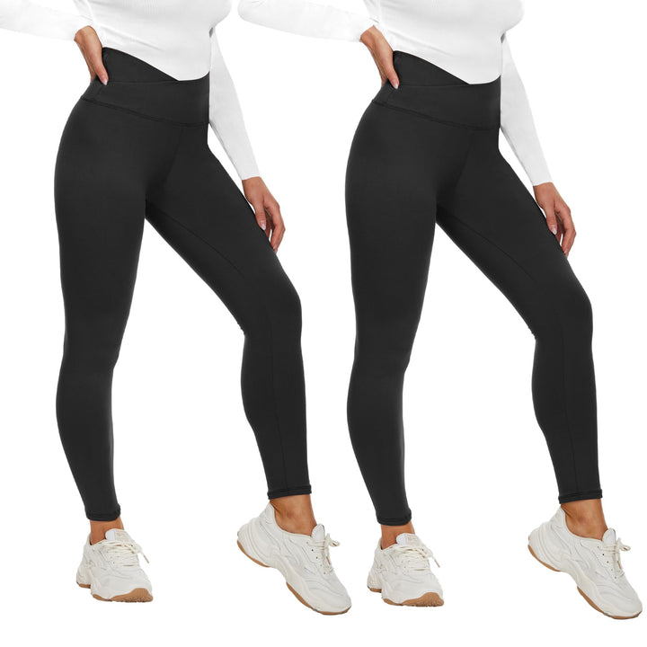 2er Pack Leggings für Damen High Waist Leggins Blickdicht Elastische Bauchweg Hosen Weiche Sporthose