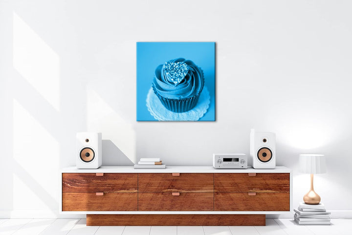 deyoli appetitlicher Cupcake Format: 60x60 Effekt: Monocrome Blau als Leinwandbild, Motiv fertig ger