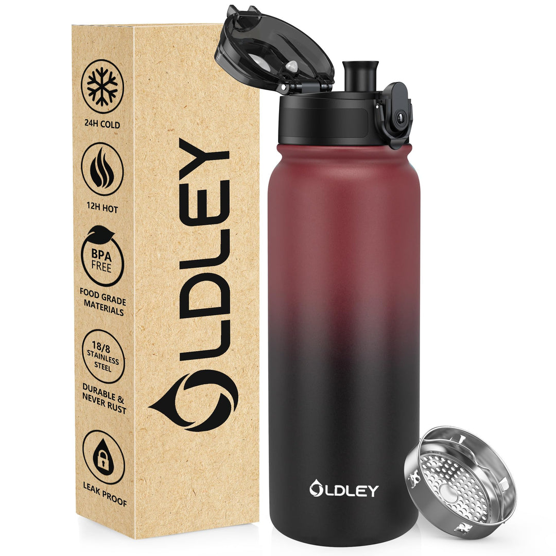 OLDLEY 600ml/20oz Edelstahl-Wasserflasche, Doppelwandige Vakuumflasche, Hält Getränke Heiss und Kalt